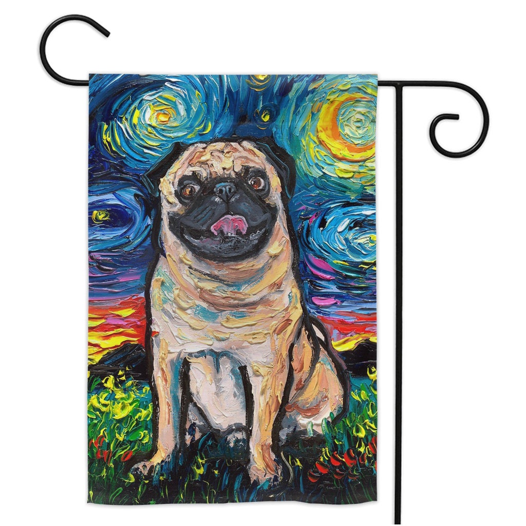 Cute Fawn Pug Starry Night Flag