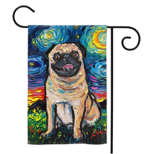 Cute Fawn Pug Starry Night Flag