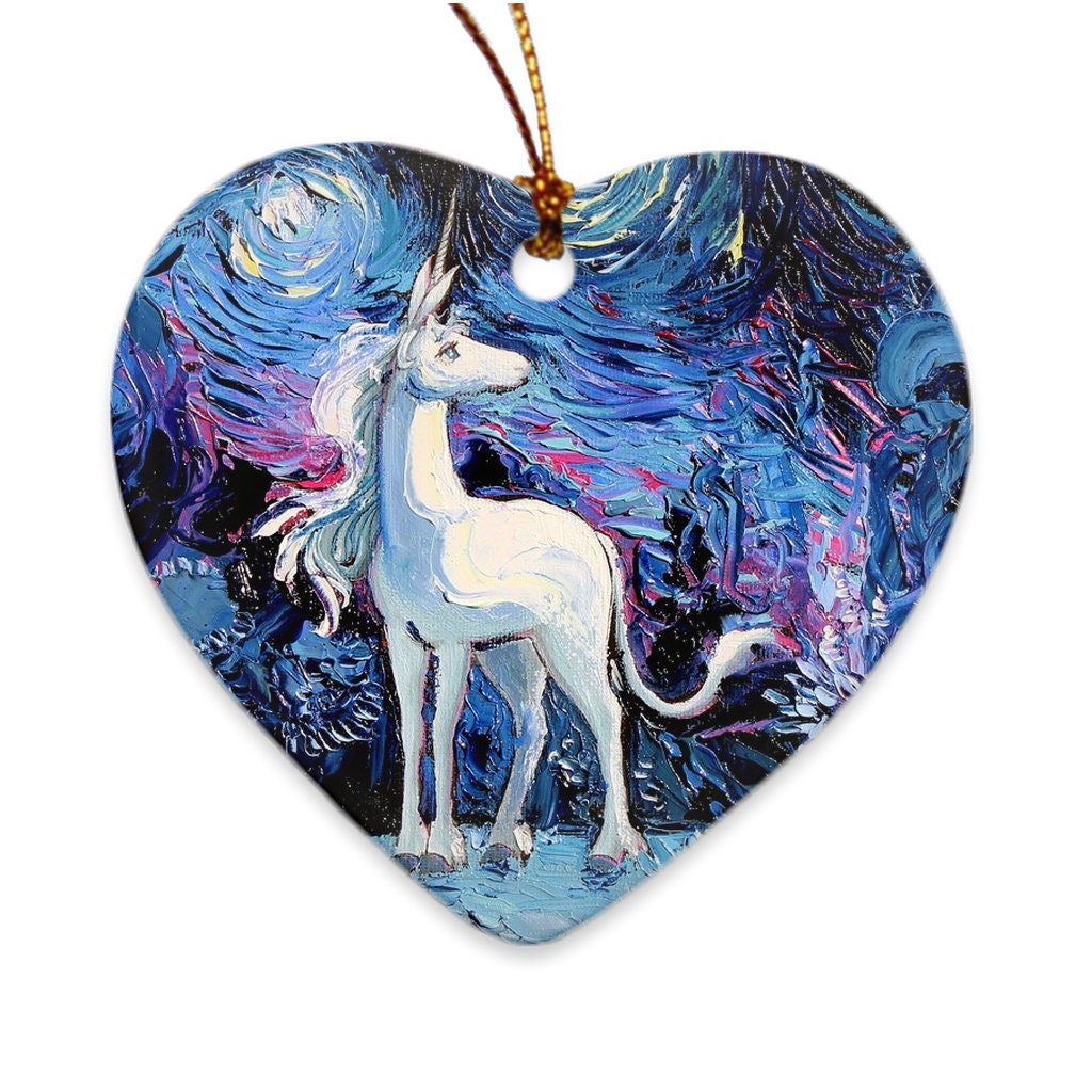 Van Gogh Never Saw The Last Starry Night Porcelain Unicorn Ornaments Printed On Both Sides Ceramic Heirloom