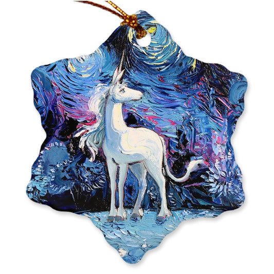 Van Gogh Never Saw The Last Starry Night Porcelain Unicorn Ornaments Printed On Both Sides Ceramic Heirloom