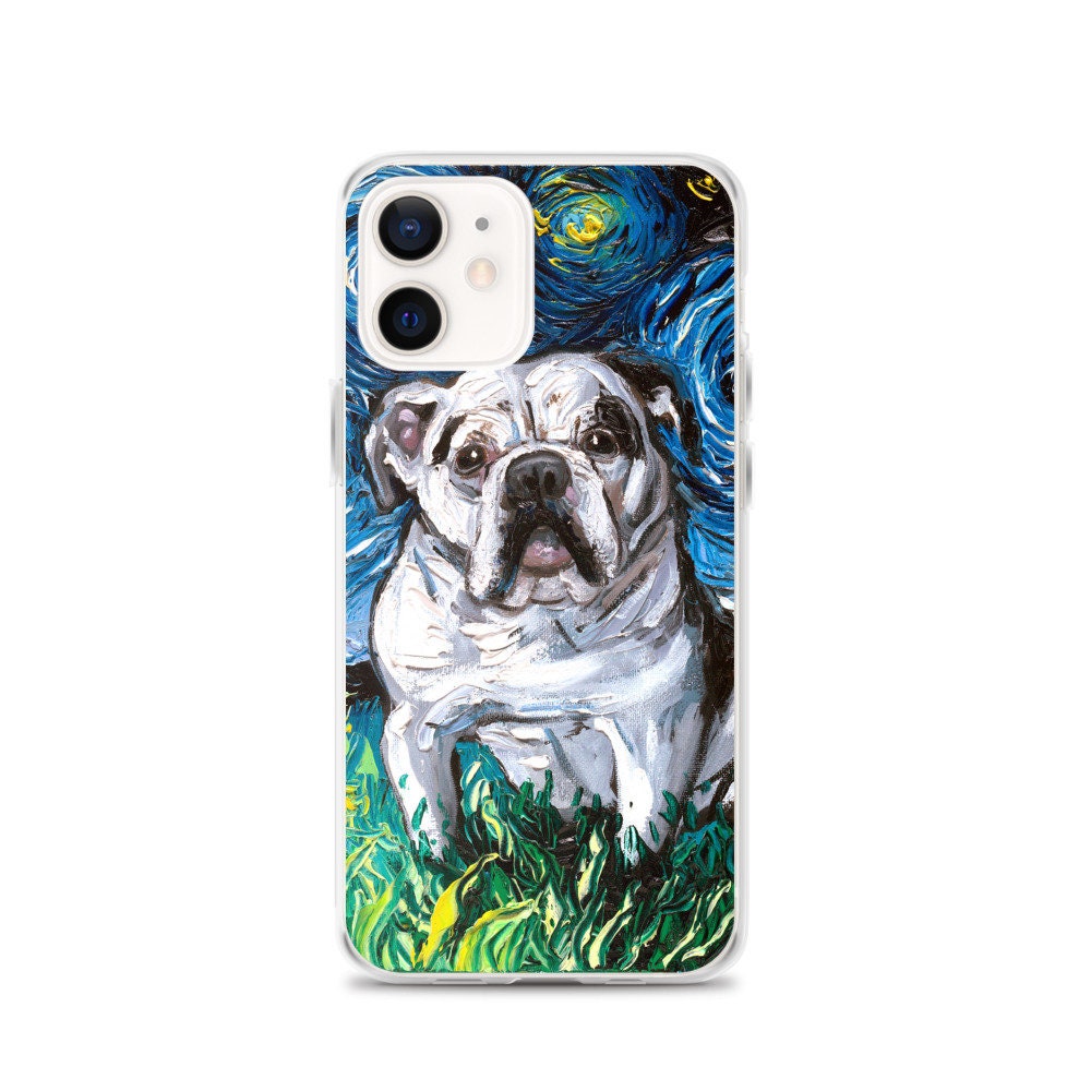 Charlie Night White Bulldog iPhone Case Dog Lover Phone Protector Starry Night Art by Aja