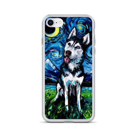 Happy Siberian Husky Night iPhone Case Dog lover phone protector art by Aja
