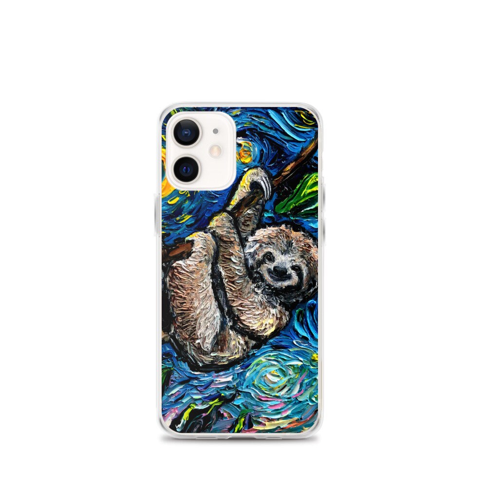3 Toed Sloth Starry Night iPhone Case Dog lover phone case protector art by Aja cute exotic animal artwork
