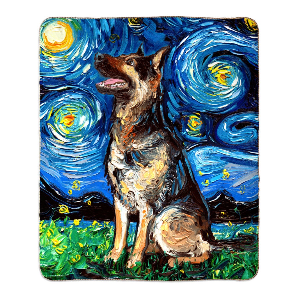 German Shepherd Starry Night Dog Fleece Sherpa Blanket 60x50 inches