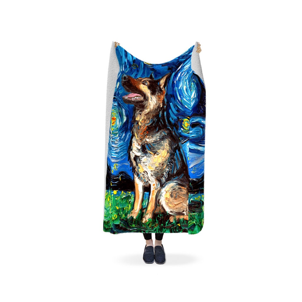 German Shepherd Starry Night Dog Fleece Sherpa Blanket 60x50 inches