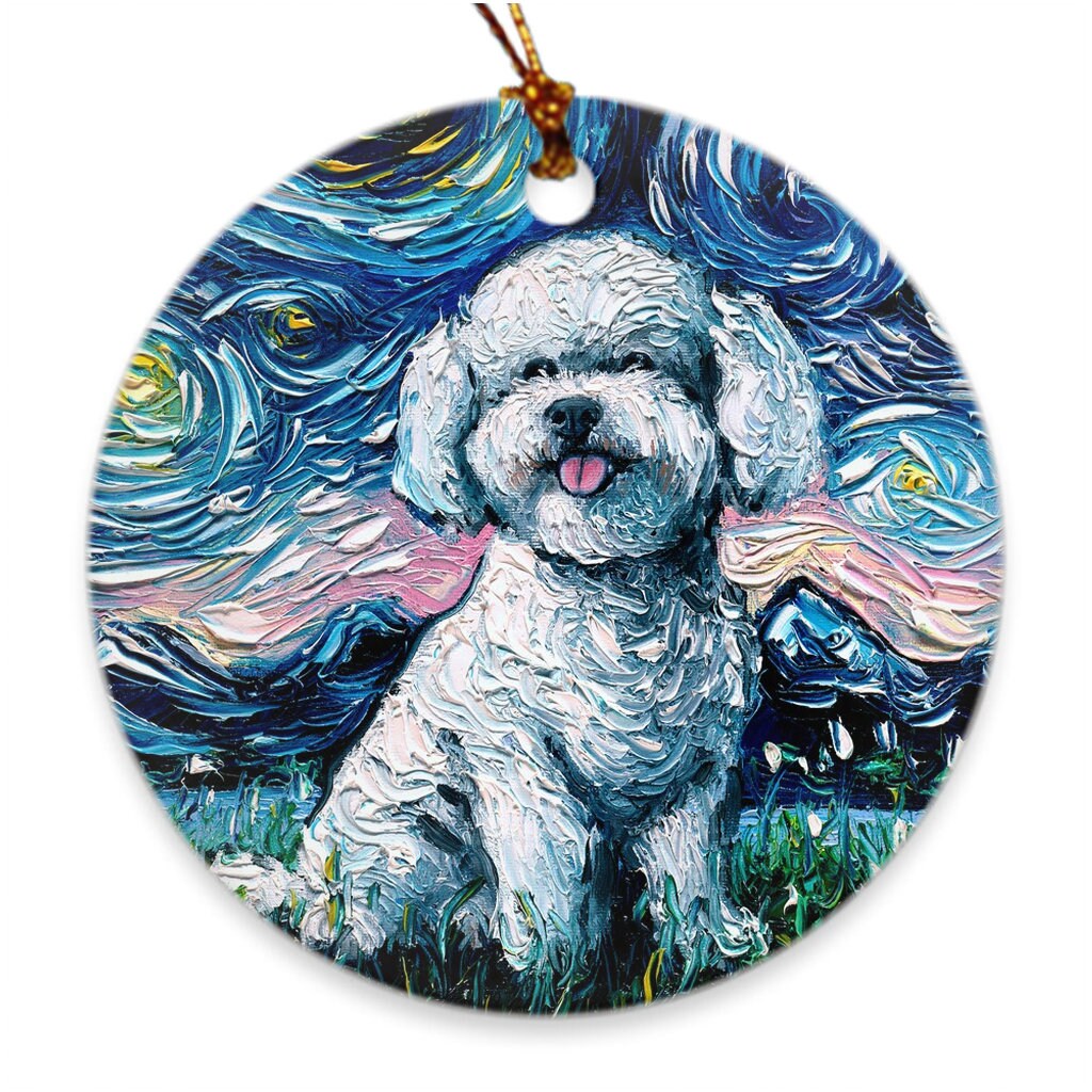 Bichon Frise Starry Night Porcelain Ornaments choose heart snowflake or circle Printed On Both Sides Ceramic Heirloom Decoration Gift