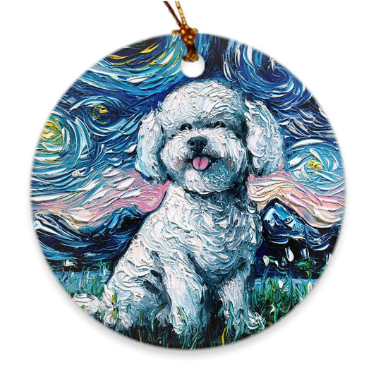 Bichon Frise Starry Night Porcelain Ornaments choose heart snowflake or circle Printed On Both Sides Ceramic Heirloom Decoration Gift