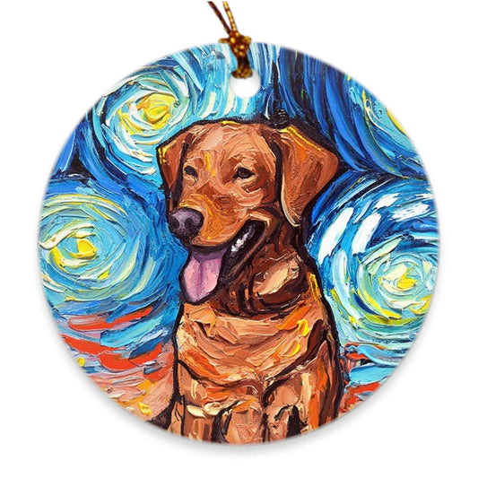 Fox Red Labrador Starry Night Dog Porcelain Ornaments Choose Heart Snowflake Or Circle Printed On Both Sides Ceramic Heirloom Decoration