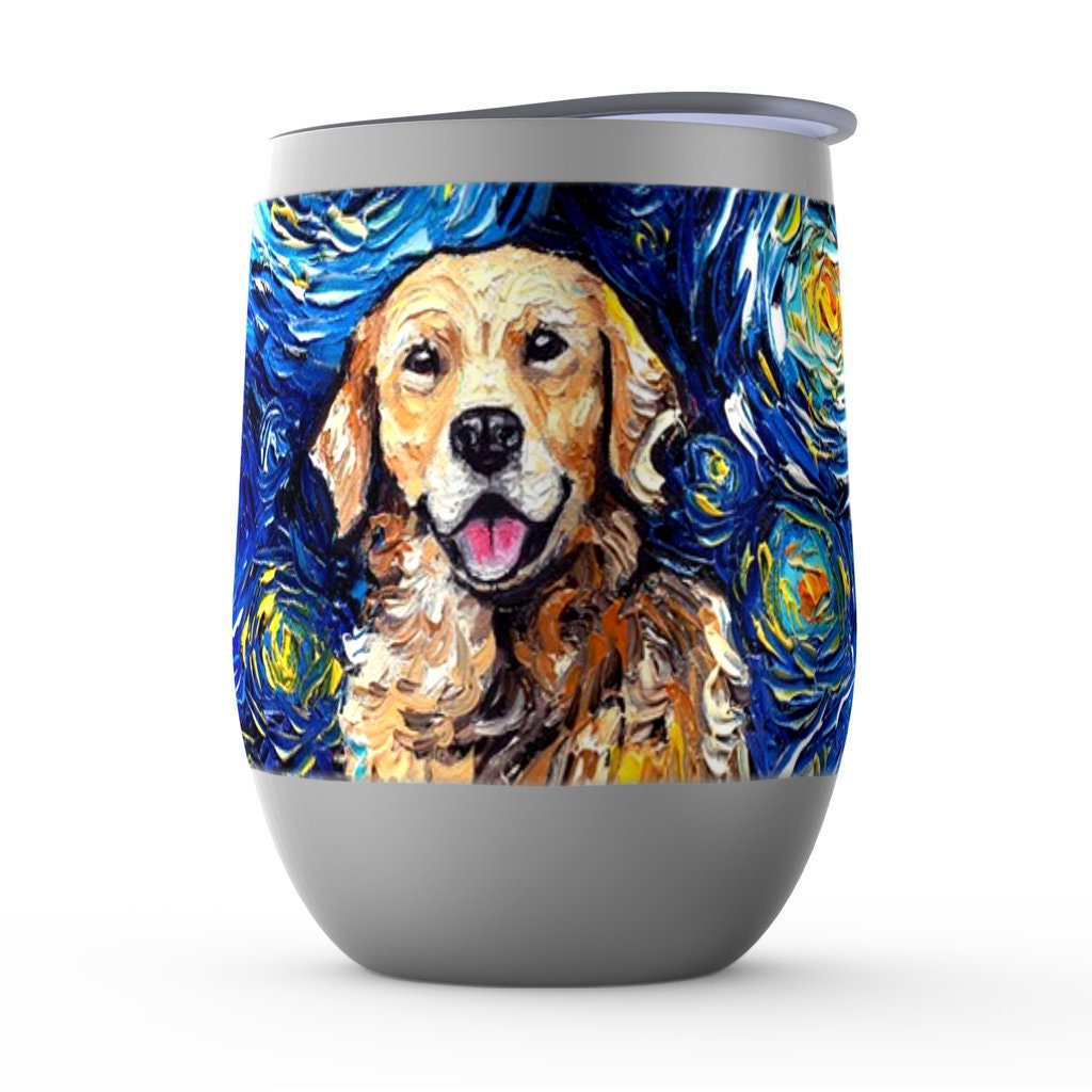 Golden Retriever Starry Night Dog Stemless Wine Tumblers Cup With Lid Unique Gift Barware Wine Glass