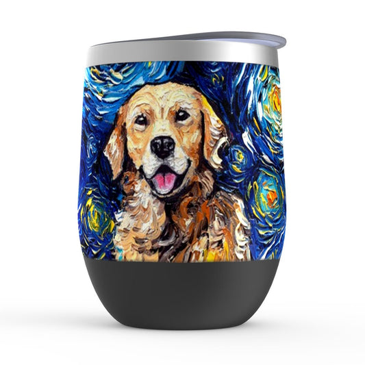 Golden Retriever Starry Night Dog Stemless Wine Tumblers Cup With Lid Unique Gift Barware Wine Glass