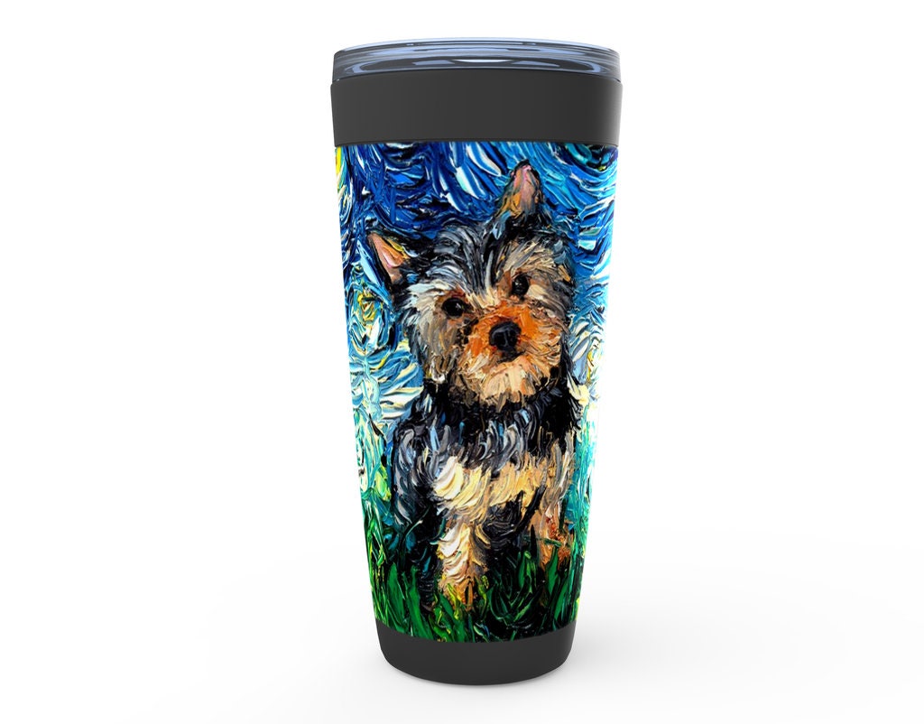 Yorkshire Terrier Yorkie Starry Night Dog Viking Tumbler Insulated Stainless Steel Drinkware Art By Aja Travel Mug