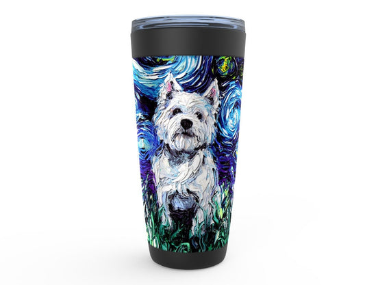 Westie Starry Night Dog Viking Tumbler Insulated Stainless Steel Drinkware Art By Aja Travel Mug West Highland Terrier