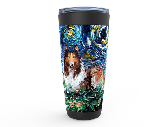 Collie Starry Night Dog Viking Tumbler Insulated Stainless Steel Drinkware Art By Aja Travel Mug