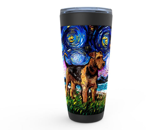 Airedale Terrier Starry Night Dog Viking Tumbler Insulated Stainless Steel Drinkware Art By Aja Travel Mug