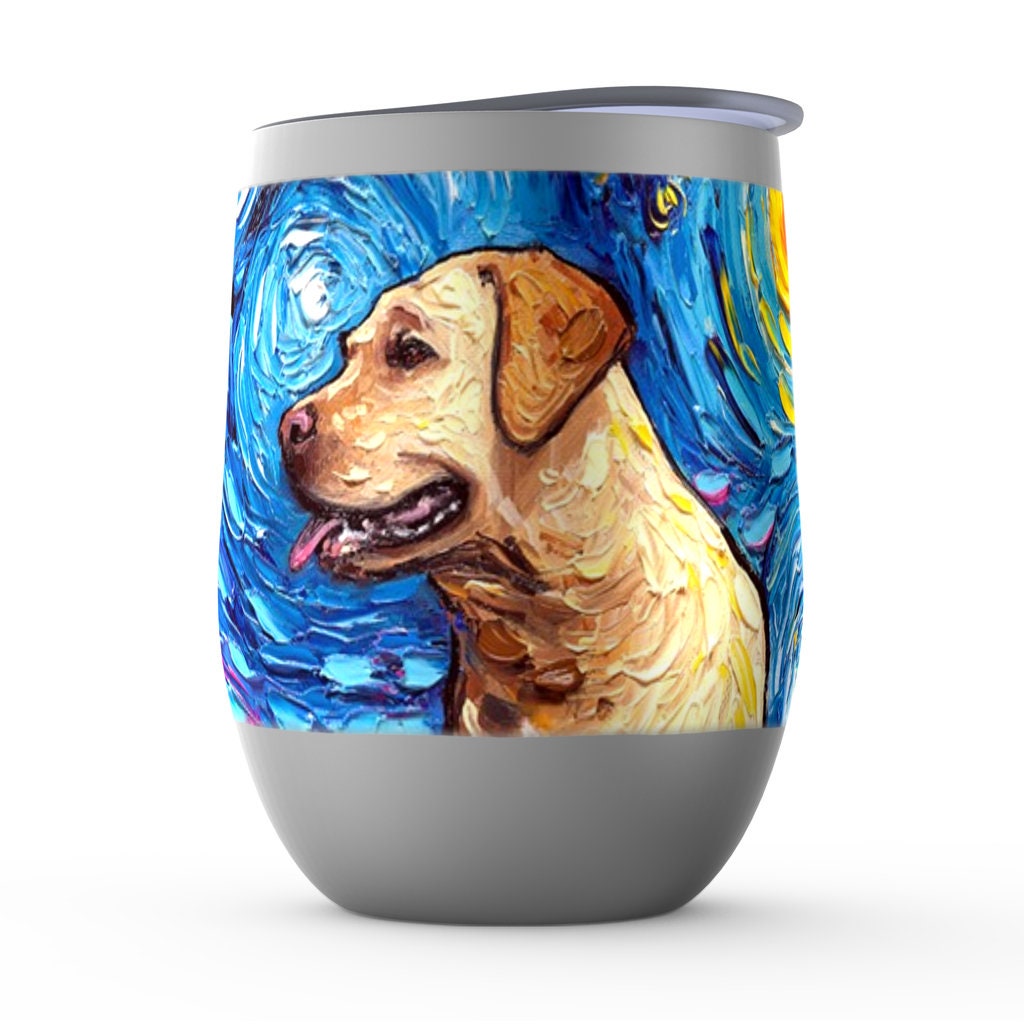 Yellow Labrador Starry Night Dog Stemless Wine Tumblers Cup With Lid Unique Gift Barware Wine Glass Home Goods Drinkware By Aja