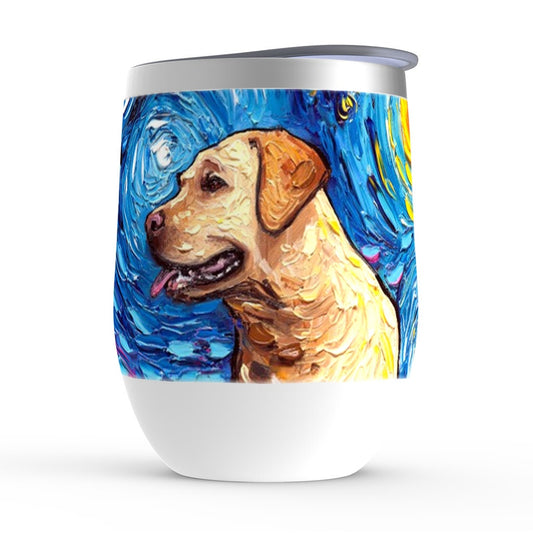 Yellow Labrador Starry Night Dog Stemless Wine Tumblers Cup With Lid Unique Gift Barware Wine Glass Home Goods Drinkware By Aja