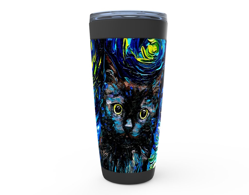 Black Cat Profile Starry Night Viking Tumbler Insulated Stainless Steel Drinkware Art By Aja