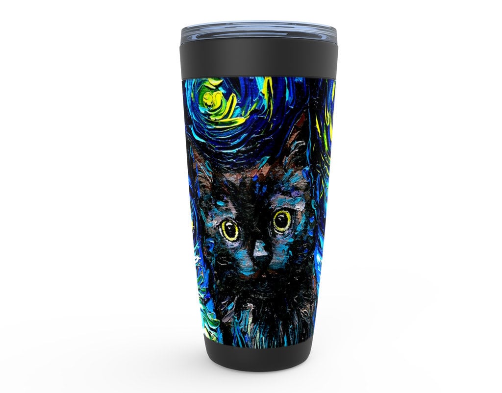 Black Cat Profile Starry Night Viking Tumbler Insulated Stainless Steel Drinkware Art By Aja