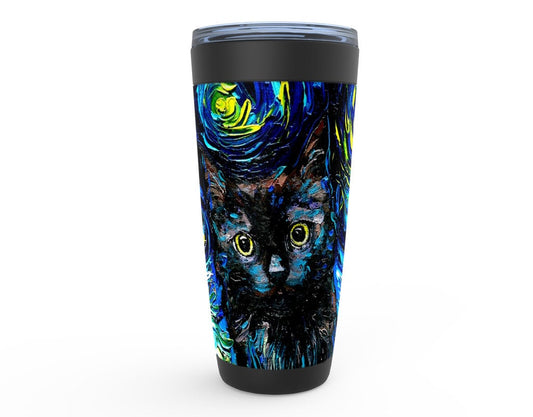 Black Cat Profile Starry Night Viking Tumbler Insulated Stainless Steel Drinkware Art By Aja