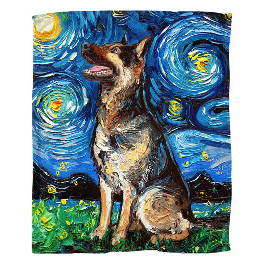 German Shepherd Night 60x50 Inch Fleece Throw Blanket