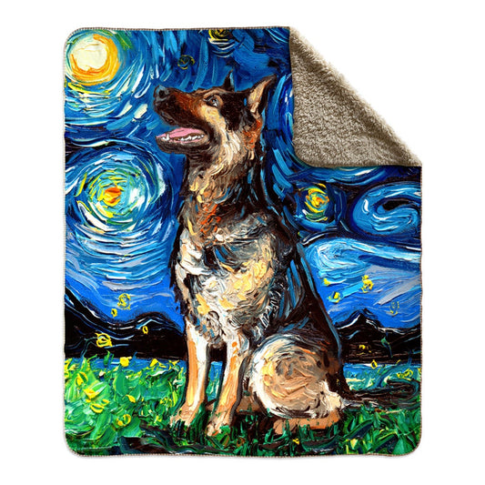 German Shepherd Starry Night Dog Fleece Sherpa Blanket 60x50 inches