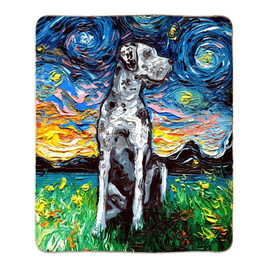 Premium Fleece Sherpa Blanket Merle Great Dane Starry Night Dog Throw 60x50 inches