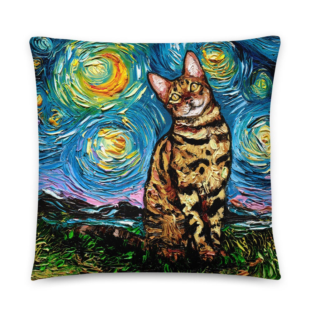 Bengal Cat Starry Night Accent Throw Pillow Art by Aja home decor cat lover gift animal comes with insert 16x16 or 20x20 inches stuffed