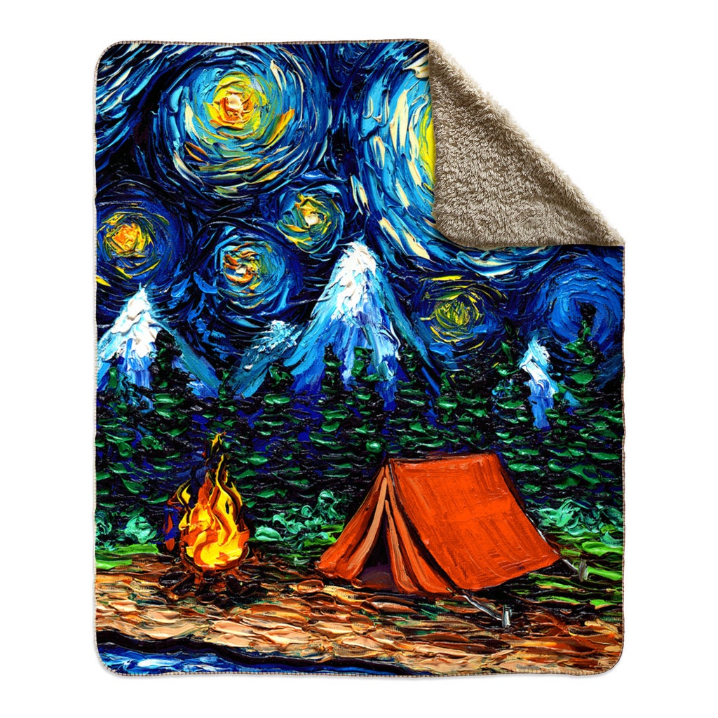 Sherpa Blanket Premium Fleece Camping Starry Night Throw 60x50 Inches