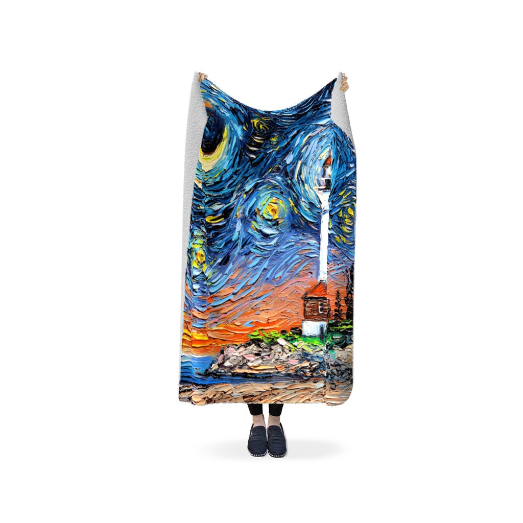 Coastal Lighthouse Starry Night 60x50 Inch Fleece Sherpa Blanket