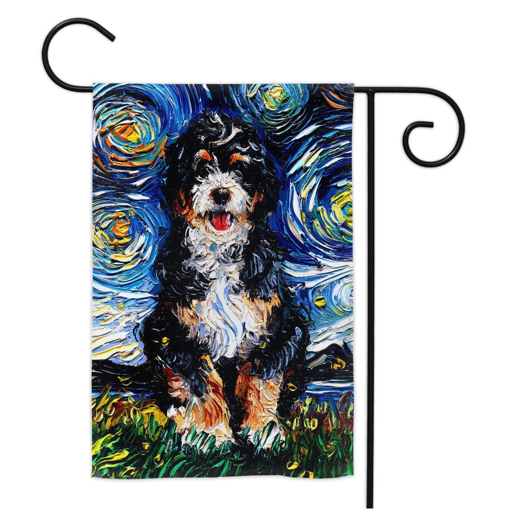 Bernedoodle Starry Night Dog Yard and House Flags