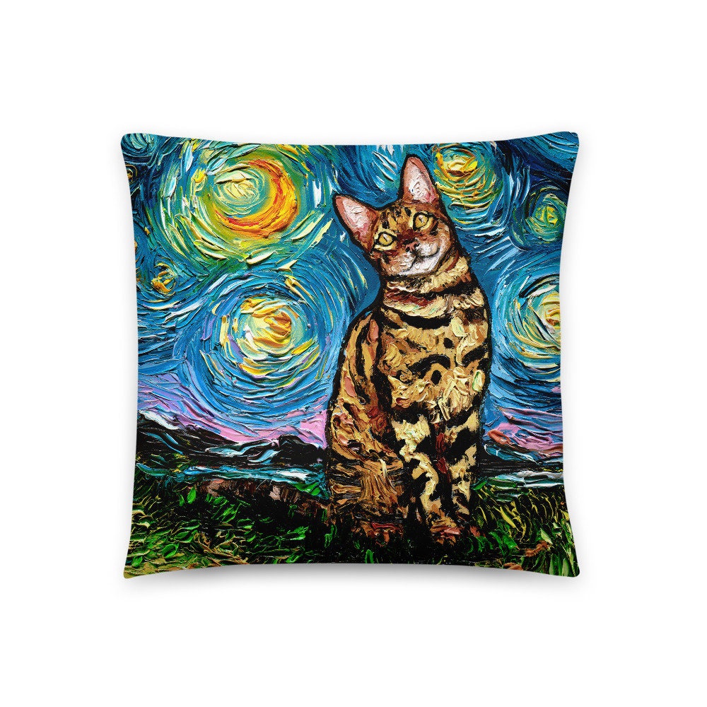 Bengal Cat Starry Night Accent Throw Pillow Art by Aja home decor cat lover gift animal comes with insert 16x16 or 20x20 inches stuffed