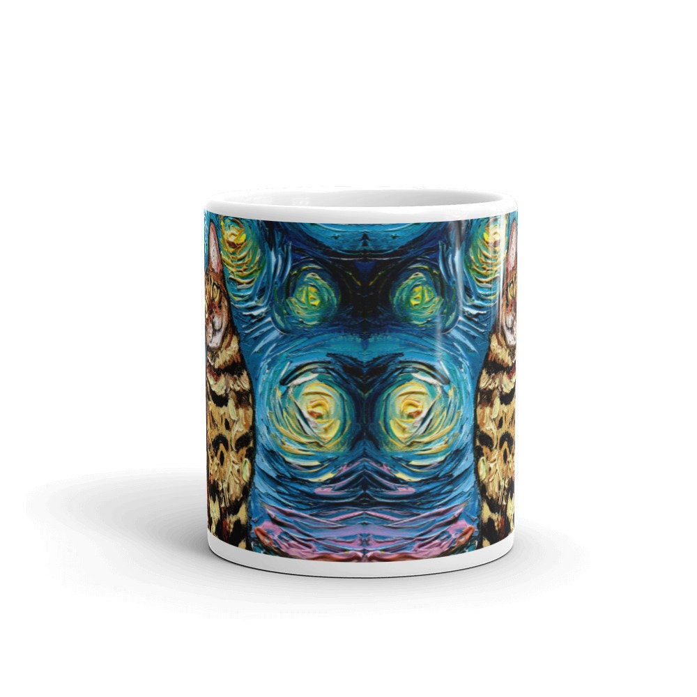 Bengal Cat Coffee Mug Starry Night Animal Art by Aja ceramic coffee cup artwork home goods kitchen housewarming gift cocoa tea mug