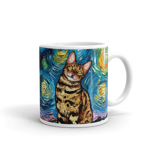 Bengal Cat Coffee Mug Starry Night Animal Art by Aja ceramic coffee cup artwork home goods kitchen housewarming gift cocoa tea mug