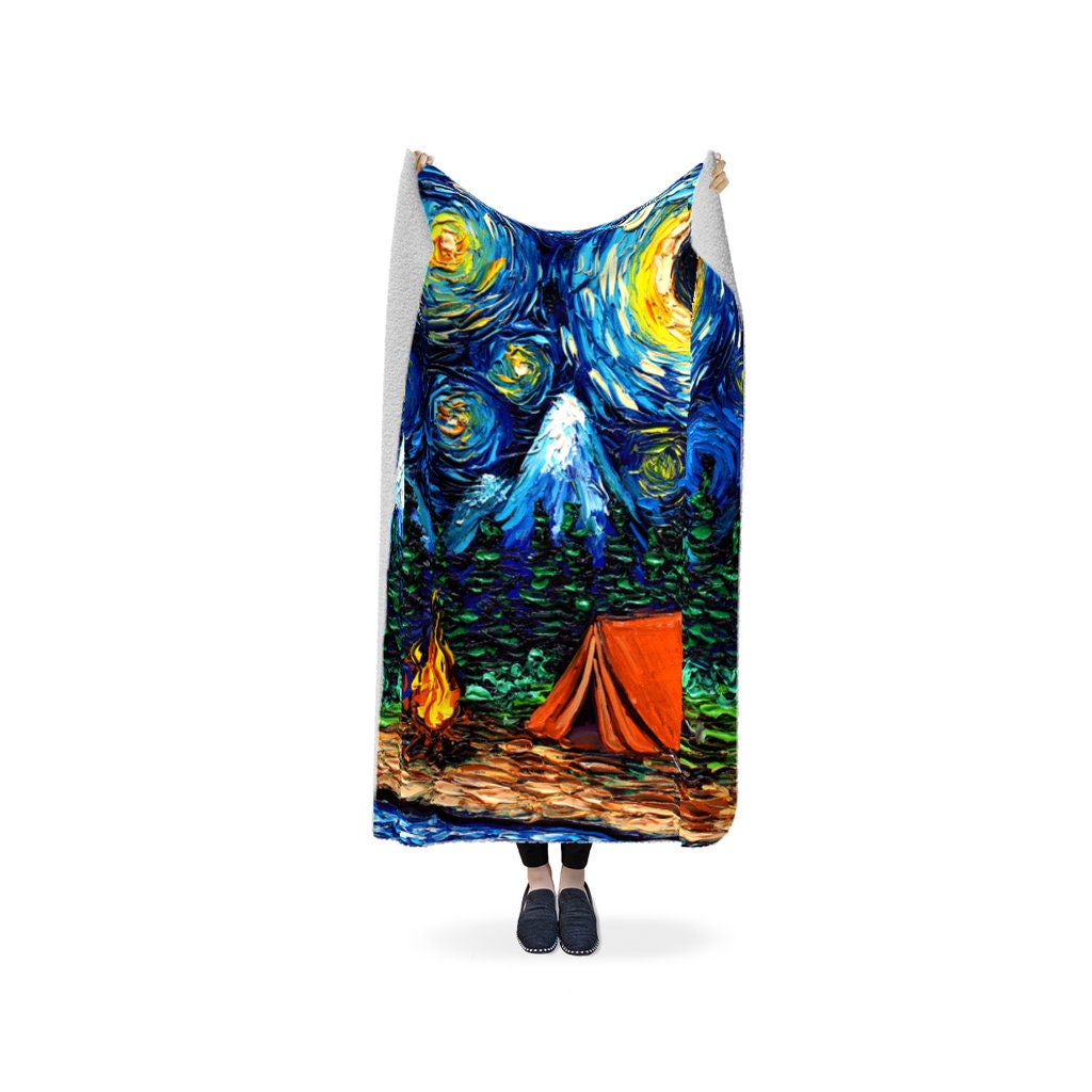 Sherpa Blanket Premium Fleece Camping Starry Night Throw 60x50 Inches