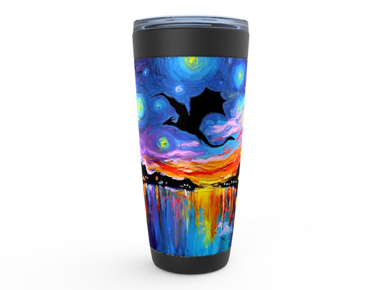 Flying Dragon Silhouette At Sunset Fantasy Art Viking Tumbler Insulated Stainless Steel Drinkware By Aja Home Goods Coffee Mug
