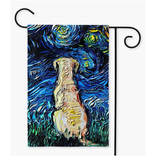 Yellow Labrador Back Starry Night Yard Flags Double Sided Printing Art By Aja Outdoor Decor Lawn Garden Decoration Blond Lab