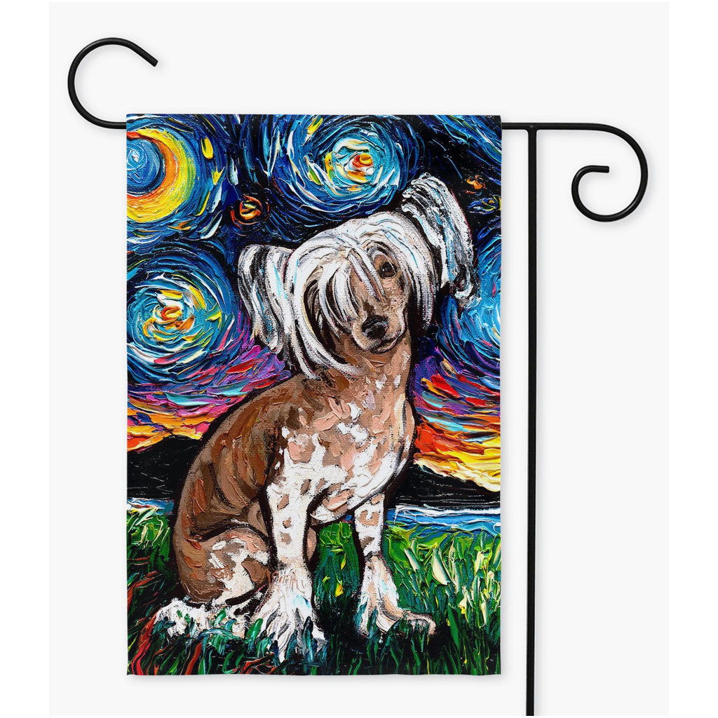 Chinese Crested Starry Night Yard Flags