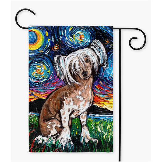 Chinese Crested Starry Night Yard Flags