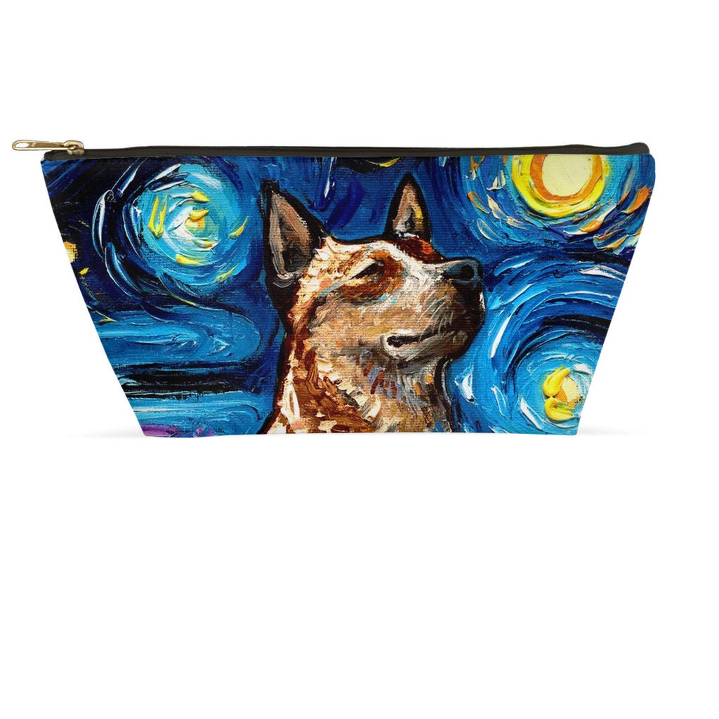 Red Heeler Dog Starry Night Art Australian Cattle Dog Accessory Pouch With TBottom Stand Up Travel / Makeup Bag Choose Size