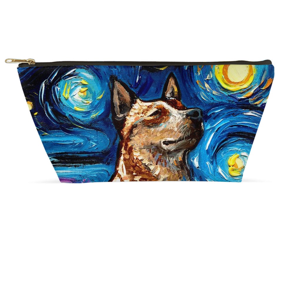 Red Heeler Dog Starry Night Art Australian Cattle Dog Accessory Pouch With TBottom Stand Up Travel / Makeup Bag Choose Size
