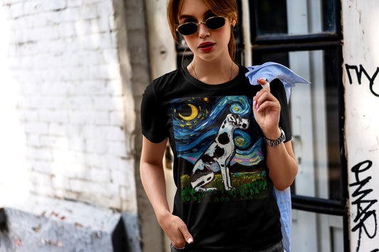 Shirt  Harlequin Great Dane Starry Night Dog ShortSleeve Unisex TShirt Art by Aja Soft top clothing Pet Artwork Apparel