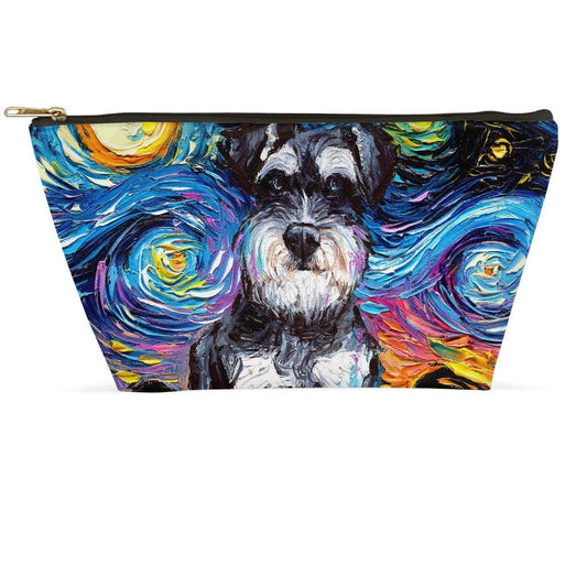 Miniature Schnauzer Dog Starry Night Art Accessory Pouch With TBottom Stand Up Travel / Makeup Bag Choose Size