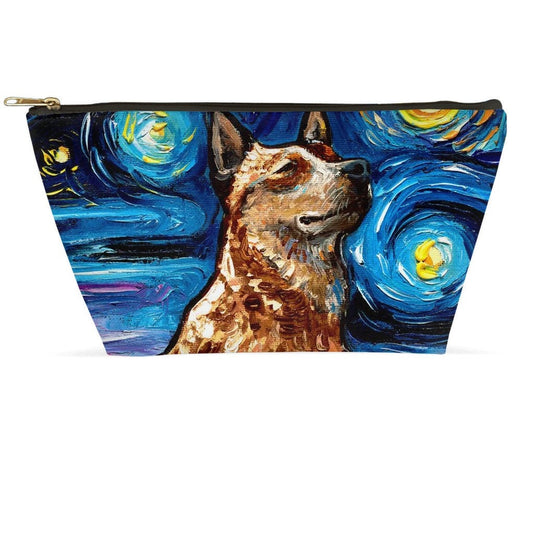 Red Heeler Dog Starry Night Art Australian Cattle Dog Accessory Pouch With TBottom Stand Up Travel / Makeup Bag Choose Size
