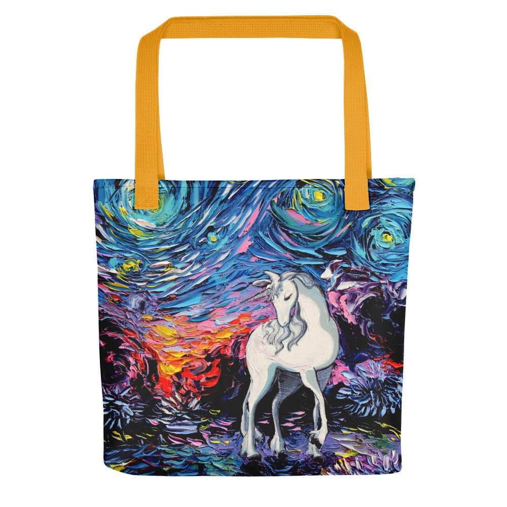 Tote Bag  Starry Night Unicorn handbag Regret artwork by Aja fantasy artwork handbag purse overnight shopping bag