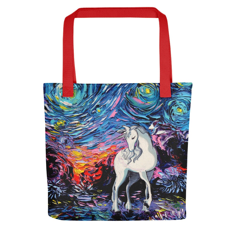 Tote Bag  Starry Night Unicorn handbag Regret artwork by Aja fantasy artwork handbag purse overnight shopping bag