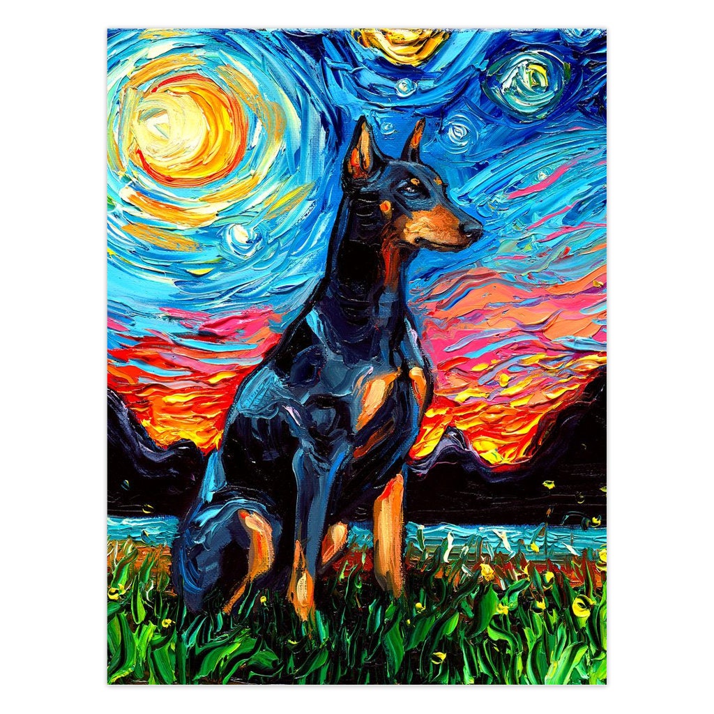 Folded Blank Greeting Cards  Doberman Pinscher Starry Night 4.25x5.5 Inches With Envelopes Unique Stationary Packs Of 1510 Or 25