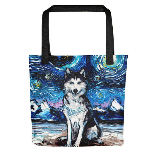Siberian Husky Dog Starry Night Tote bag handbag artwork by Aja wolf dog lover gift
