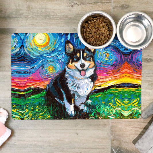 Pet Feeding Mat - Corgi Dog Food Mat Starry Night Tri Color Pembroke Welsh Corgi Pet Feeding Placemat Dog Lover Gift Colorful Dog Home Decor