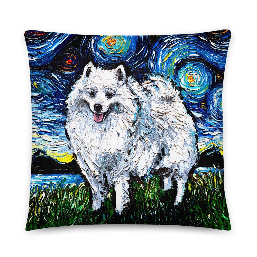 Basic Throw Pillow American Eskimo Dog Spitz Starry Night Art by Aja 16x16 or 20x20 inches stuffed Accent pillow Decor