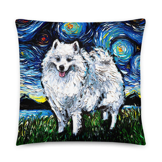 Basic Throw Pillow American Eskimo Dog Spitz Starry Night Art by Aja 16x16 or 20x20 inches stuffed Accent pillow Decor